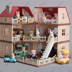 Casa de muñecas de animales en miniatura, Casa Grande del bosque, Mini muebles, casa de muñecas doble de tres pisos, Villa, casa de juegos, juguete de regalo para niñas