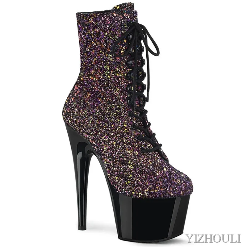 

15cm heels, low-heeled dinner boots, 6in round toes, sequins and ankle boots for dinner