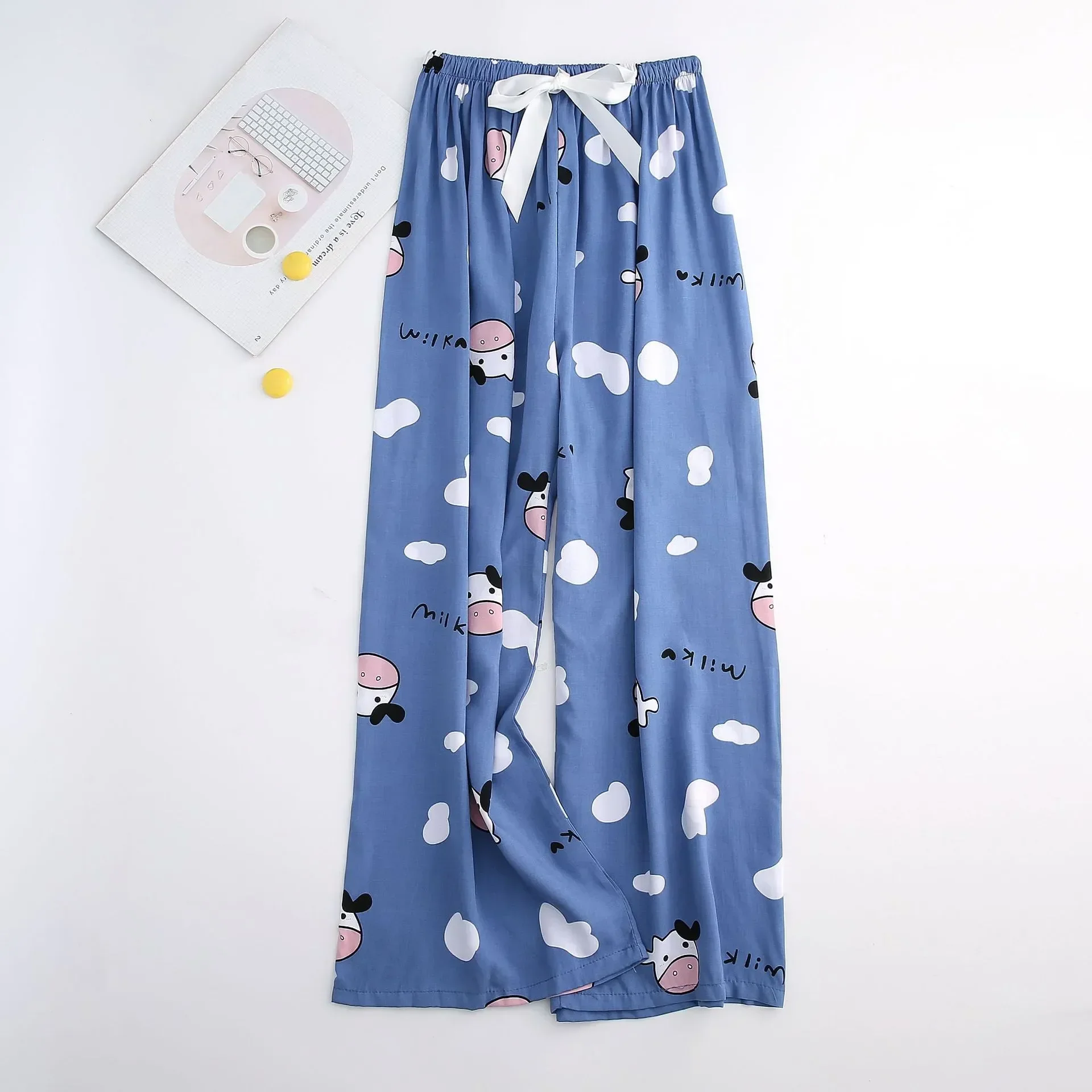 Pantalones con estampado de cintura libre para mujer, pantalón corto, holgado, informal, talla elástica, pijama Floral para el hogar