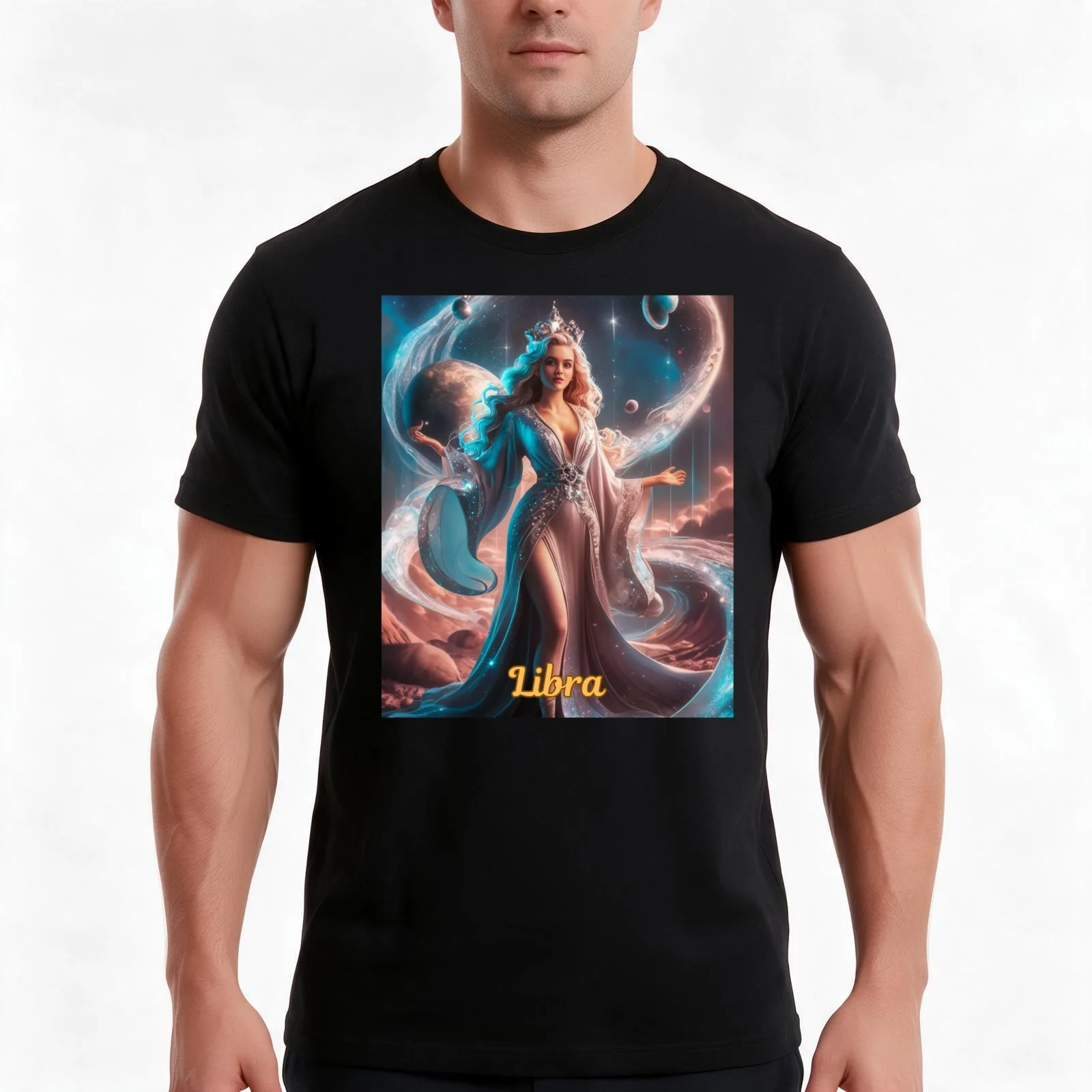 Libra Zodiac, celestial goddess T-Shirt, Summer Casual Cotton Tee, Oversized Streetwear Tops, Vintage Graphic Print, 100% Cotton