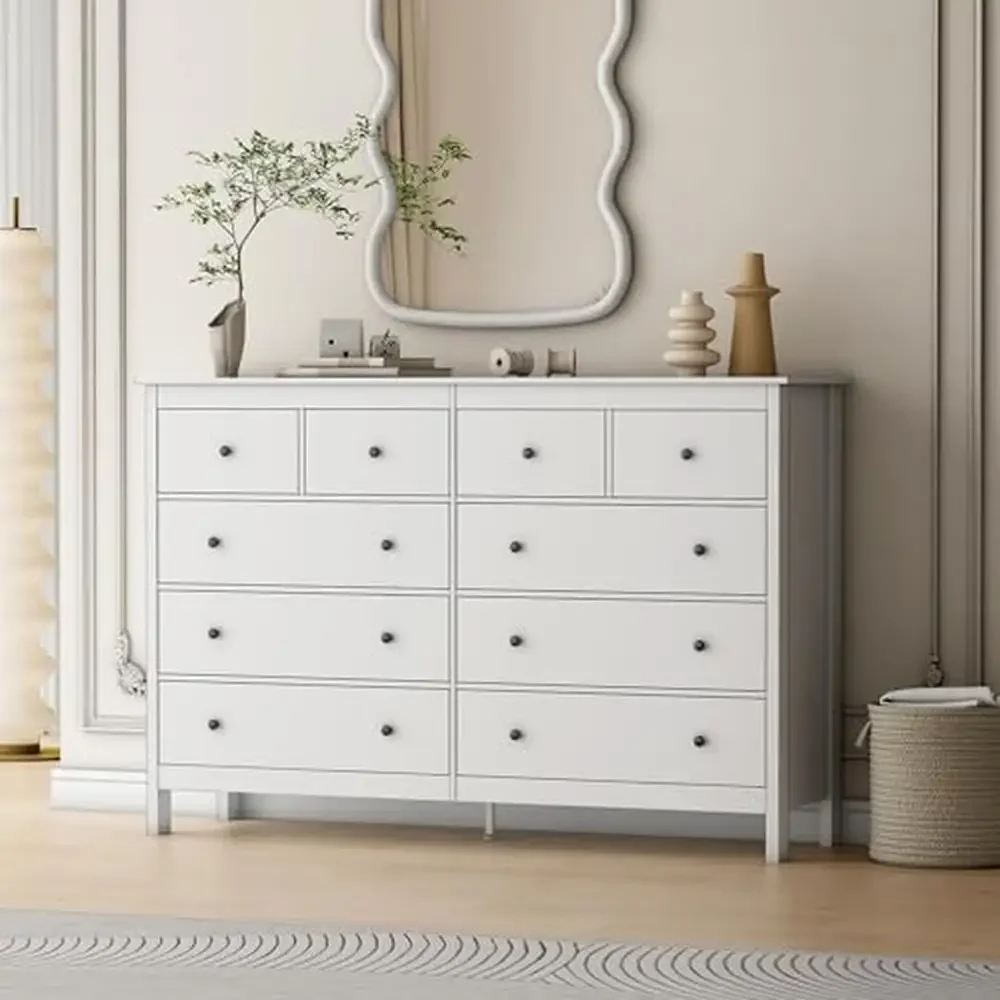

10 Drawer Modern White Dresser Chest of Drawers Bedroom Storage Solution 55