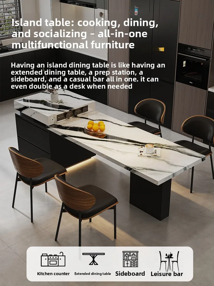 YJQ Light Luxury Island Dining Table Integrated Home Extendable Sintered Stone Counter Kitchen Island Cabinet
