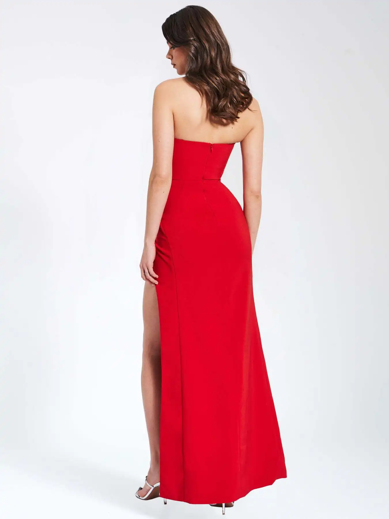 GORAFASHION Heavy industry Fishbone Hot Drill Wipe Breast Waist Stitching Wrap Hip Long Skirt Slit Bandage Dress