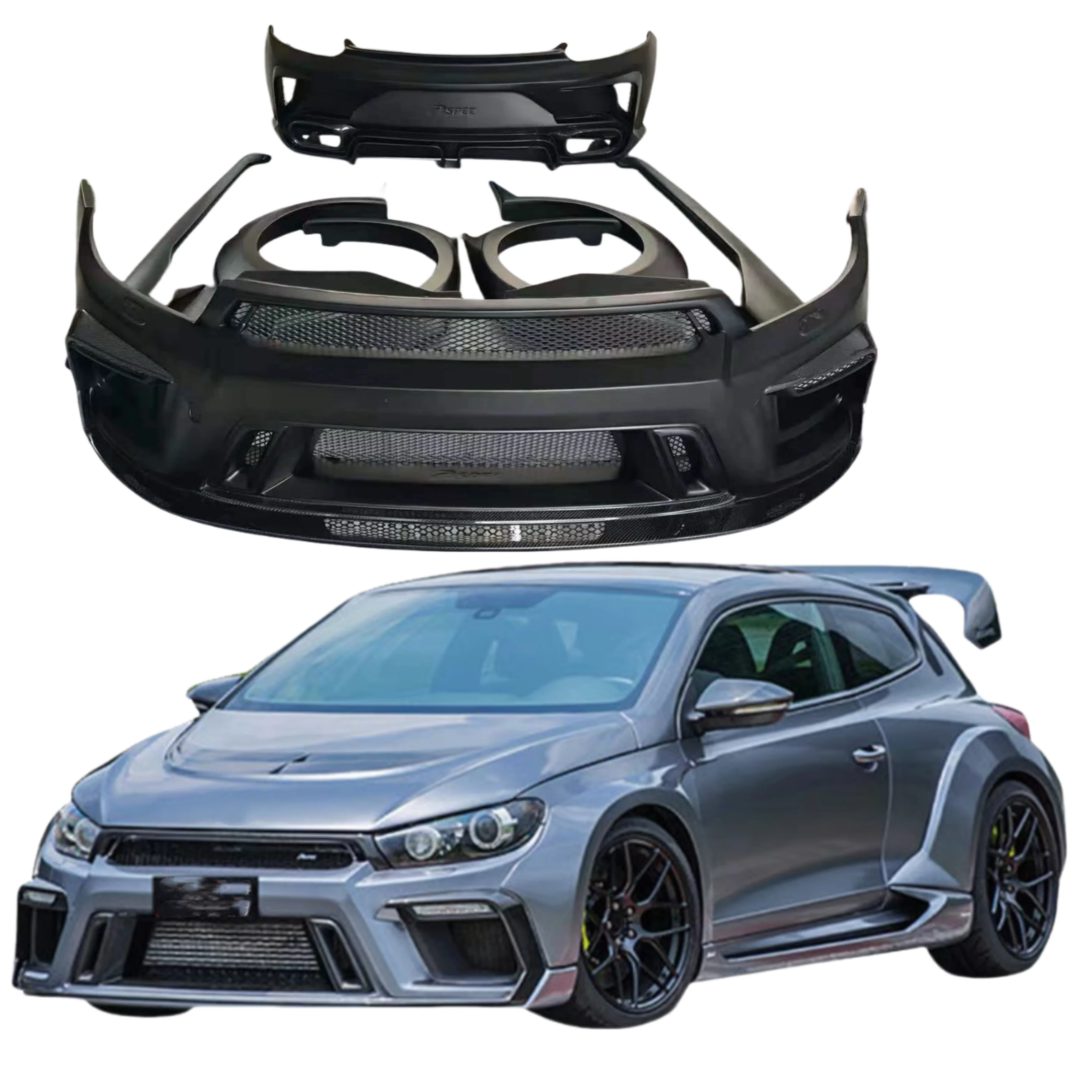 for Car Wide Body Kit for Volkswagen Scirocco Upgrade ASP Style Front Bumper Rear Bumper Side Skirts Rear Spoiler Hood Wide Body