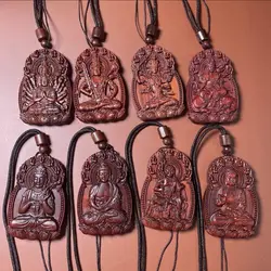 Rosewood Buddha Card High Density Pendant Lucky Zodiac Carving This Life Wood Carving Patron Saint Wooden Jewelry Peace Charms