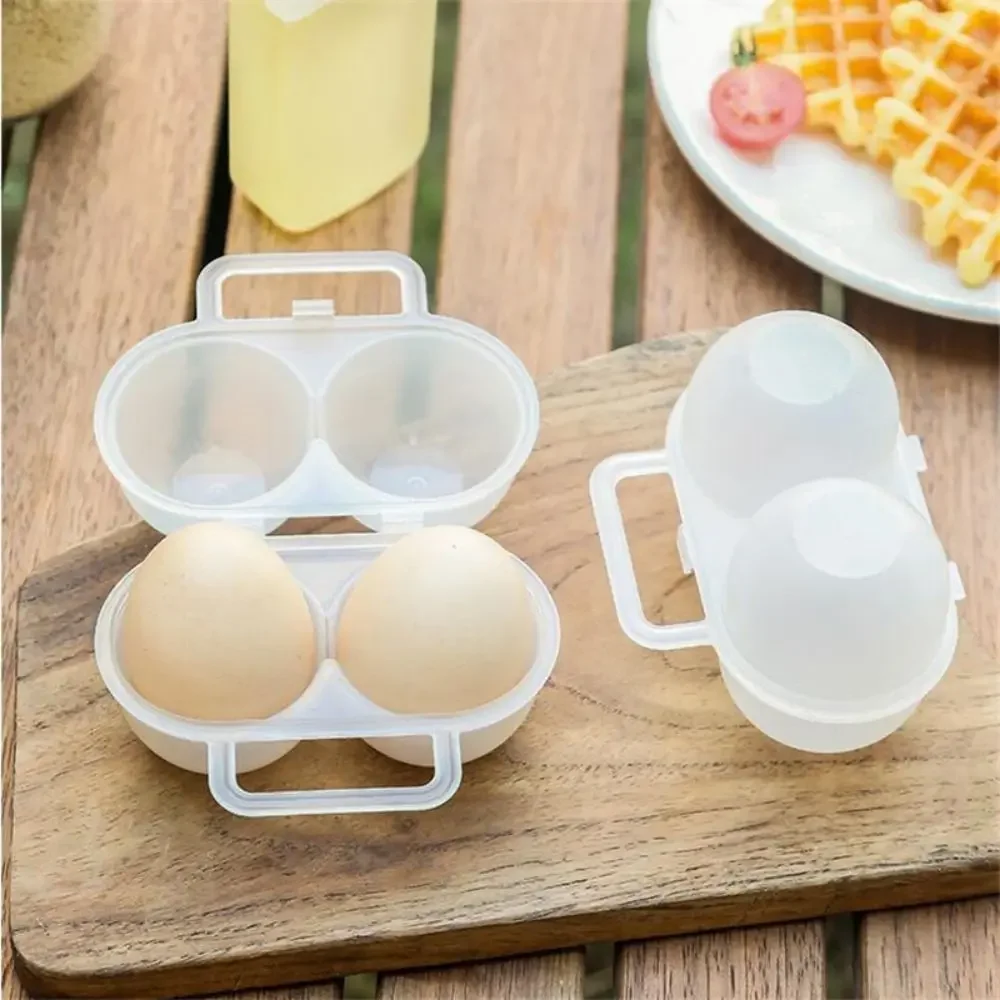 1pc 2-cell Outdoor Portable Egg Box, Eggs Carrier with Handle Shockproof Anti-drop, Egg Storage Container, Plastic Egg Tray