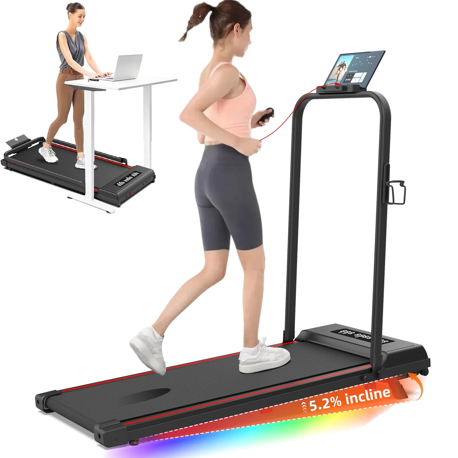 Foldable Walking Jogging Machine Portable Electric Treadmill Under Desk Walking Pad for Home Office Indoor Fitness Gym Fit