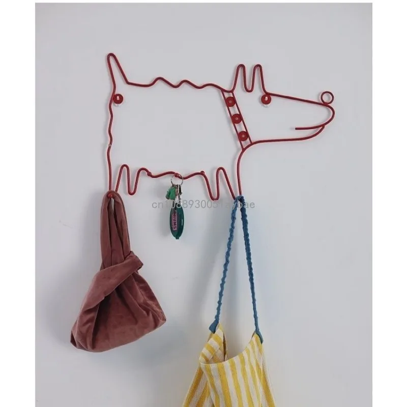 Vestibule Vintage Red Puppy Metal Decoration Cute Hook Animal Minimalist Modern Nordic Hook Key Holder Wall Hook  Hangers