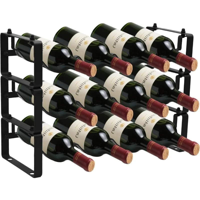 

Stackable Expandable Metal Wine Rack for 12 Bottles Freestanding Wine Storage Shelf 3 Tier Black Holder for Bar Counter