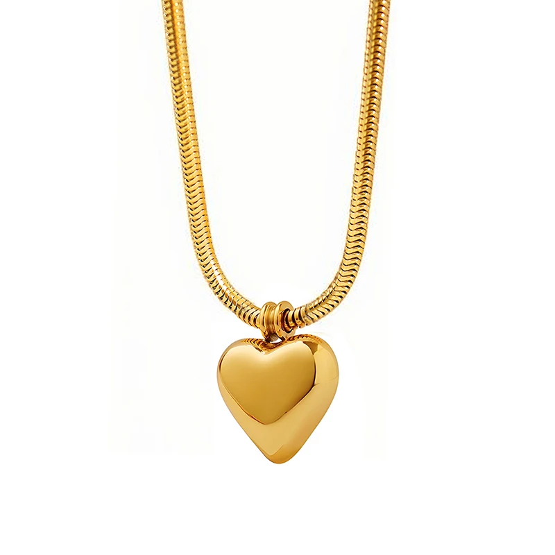 

18K Gold Plated Heart Necklaces for Women Trendy Jewelry Love Heart-Shaped Pendant Design Choker Necklace With Free Snake Chains
