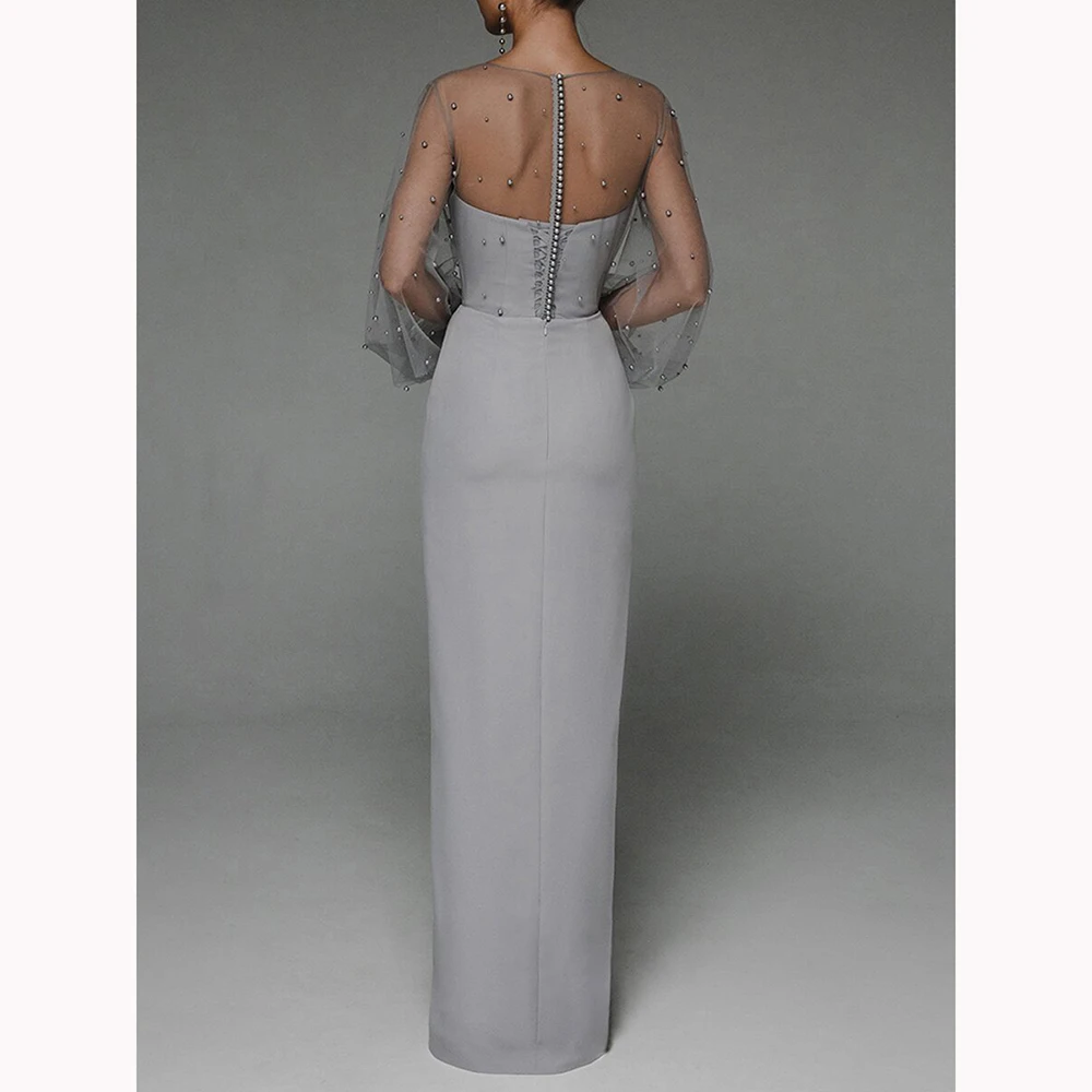 ชุดสตรีเซ็กซี่ Sweetheart คอเพิร์ลสะโพกโคมไฟแขนเสื้อชุดภาพลวงตา O-คอประณีตอย่างเป็นทางการ Evening Party Slit Dresses