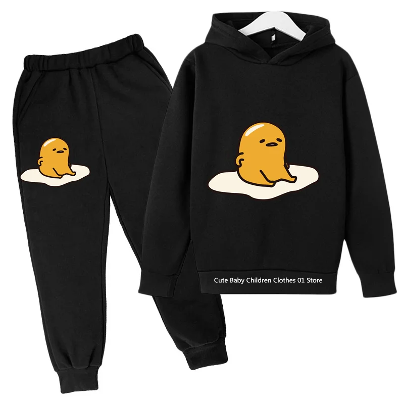 2024 New Cute Gudetama outdoor cartoon casual hoodie set for kids Boys Clothing Girls Hoodie for ages 4-14 sports