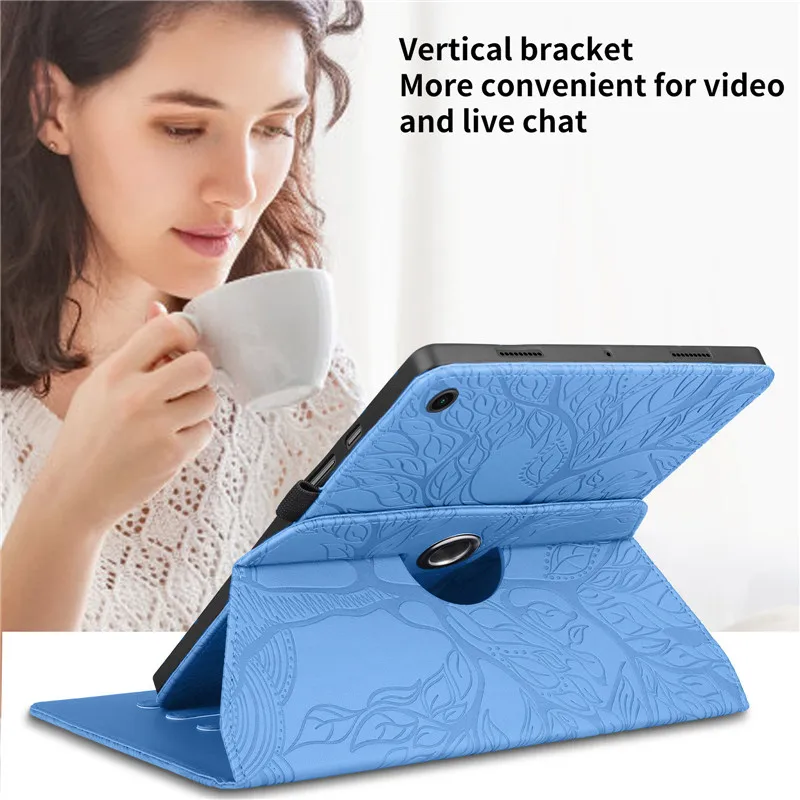 For Lenovo Tab M10 Plus 3rd Gen TB125FU Case Tree Embossed 360 Degree Rotating Flip Stand for Lenovo Tab M10 Plus Case 3rd Gen