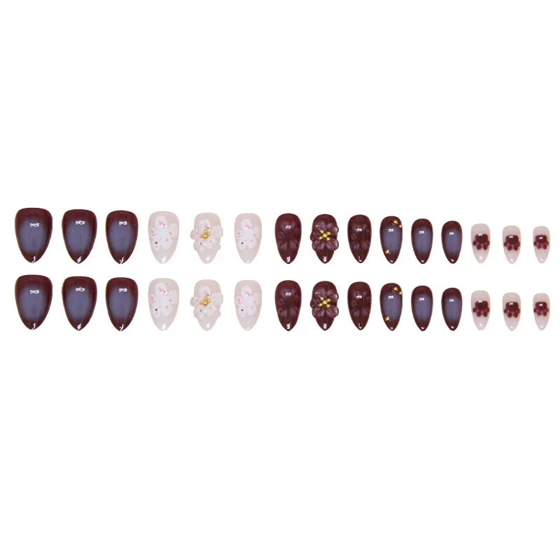 

24pcs Medium Almond Press-On Nails - 3D Peach Blossom & Cat Paw Design With Lavender Ombré Ethereal Elegance (Multi-Size Fit)