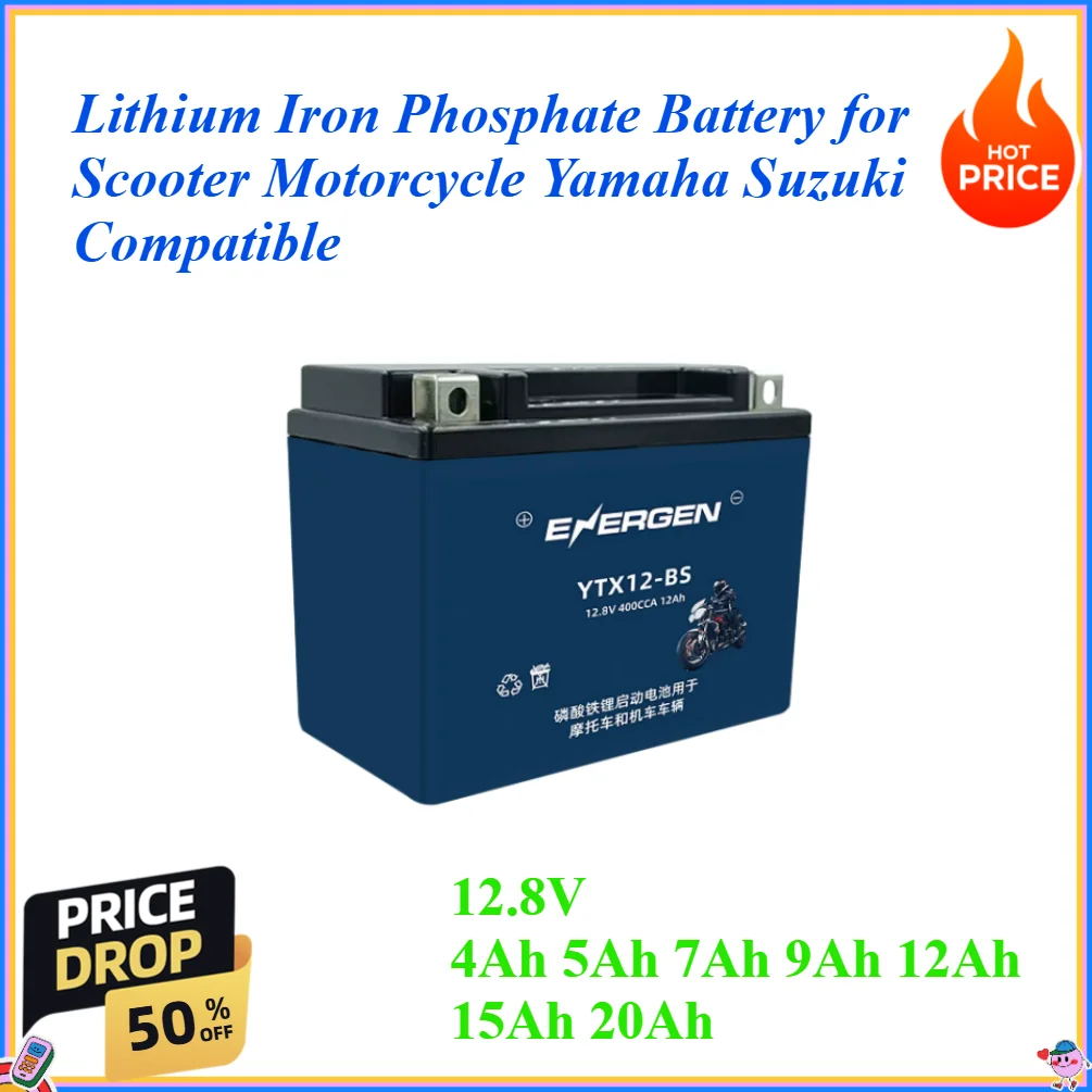 12.8V 4Ah 5Ah 7Ah 9Ah 12Ah 15Ah 20Ah Lithium Iron Phosphate Battery for Scooter Motorcycle Yamaha Suzuki Compatible