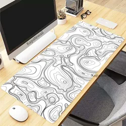 Black And White Topographic Map Art Mouse Pad XXL Mousepad Rubber Keyboard Pads Gaming Setup Accessories Mouse Mat 900x400mm