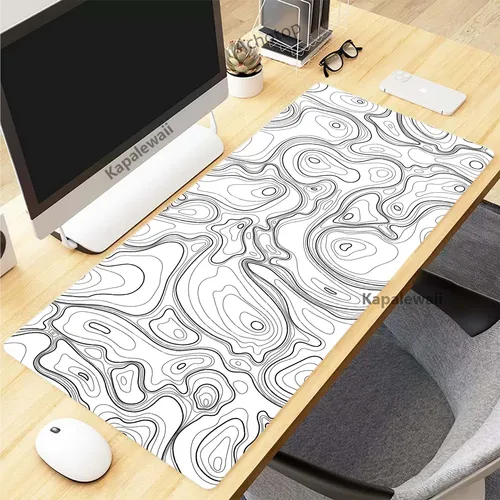Alfombrilla de ratón artística con mapa topográfico en blanco y negro, alfombrilla de ratón XXL, alfombrillas de goma para teclado, accesorios de configuración para juegos, alfombrilla para ratón de 900x400mm