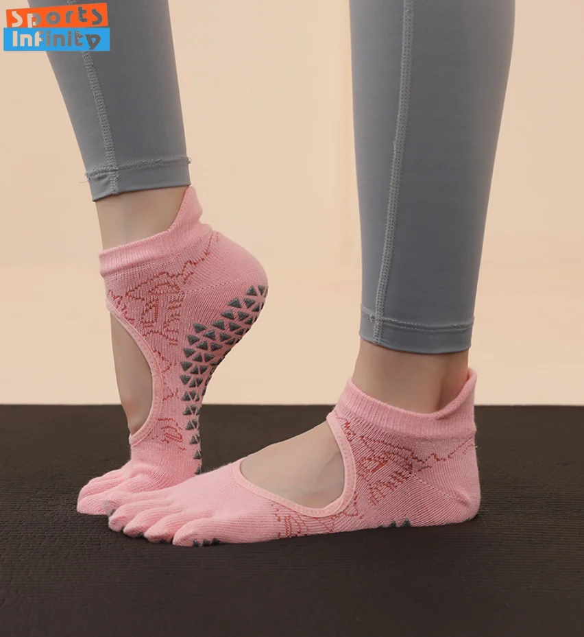 Silicone Non-slip Yoga Socks Five Toe Ballet Dance Fitness Spot Socks Solid Color Cotton Pilates Socks Women Backless Yoga Sock