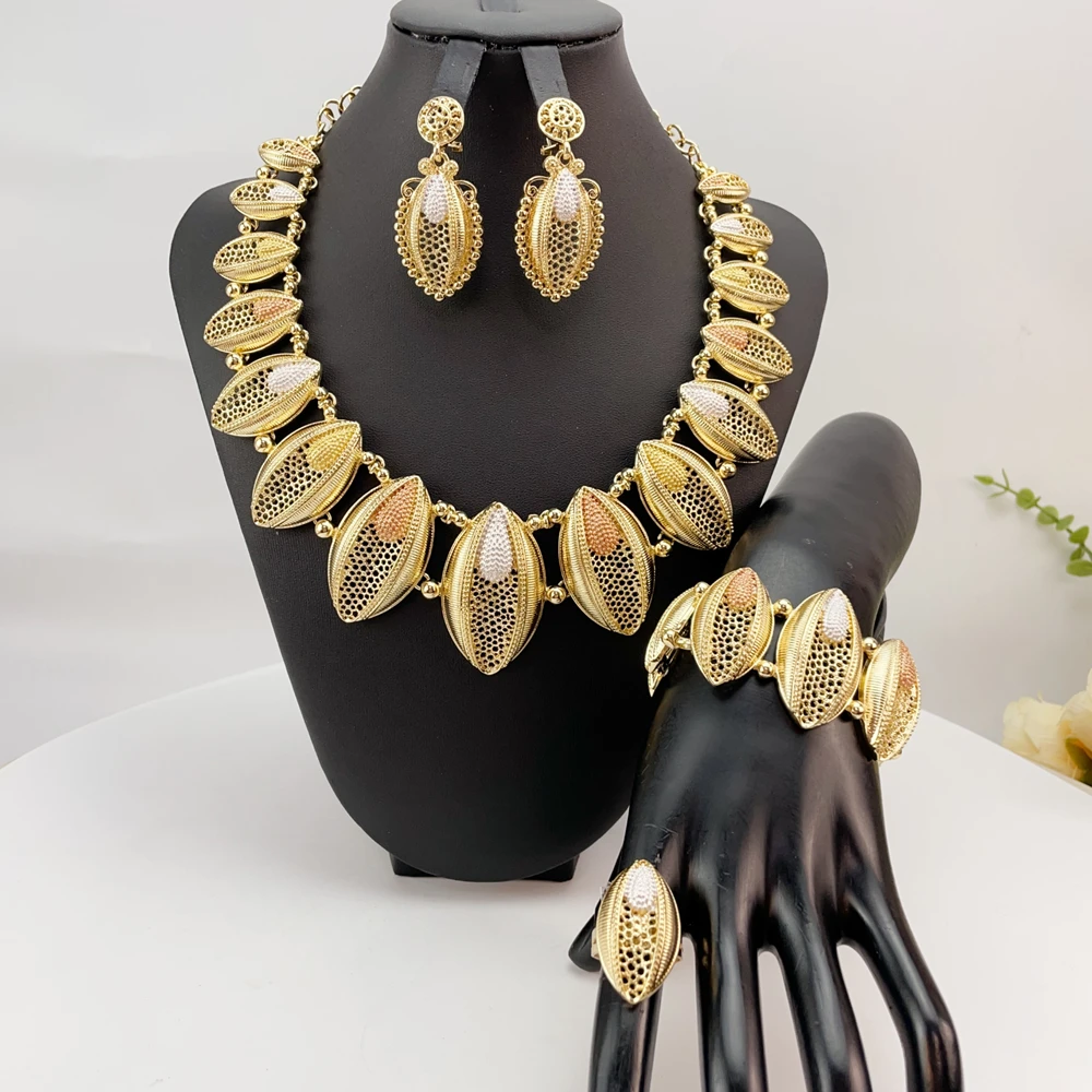 

Новейший бразильский изысканный комплект украшений ручной работы: красивое ожерелье и аксессуары для свадьбы и вечеринок, модный женский ювелирный набор FHK28171