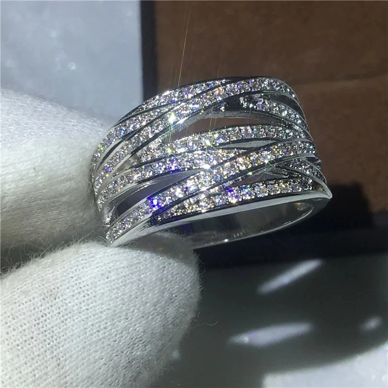 Huitan Multi-layer Cross Rings with Dazzling CZ Luxury Trendy Crystal Rings for Women Engagement Wedding Bands Fashion Jewelry