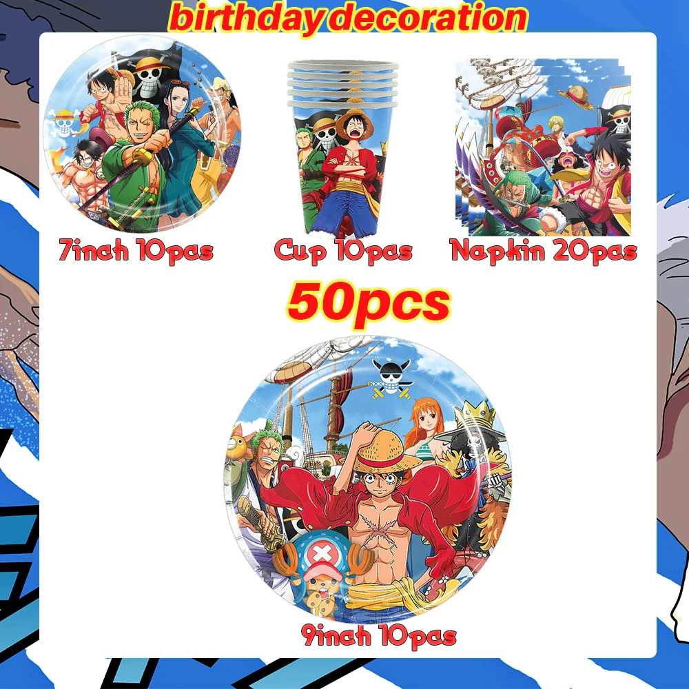 One Piece Geburtstagsparty-Dekorationsset Anime-Figur Luffy Zoro Teller Tischdecke Kuchendekoration Partyzubehör Geburtstagsgeschenke – Detail 3