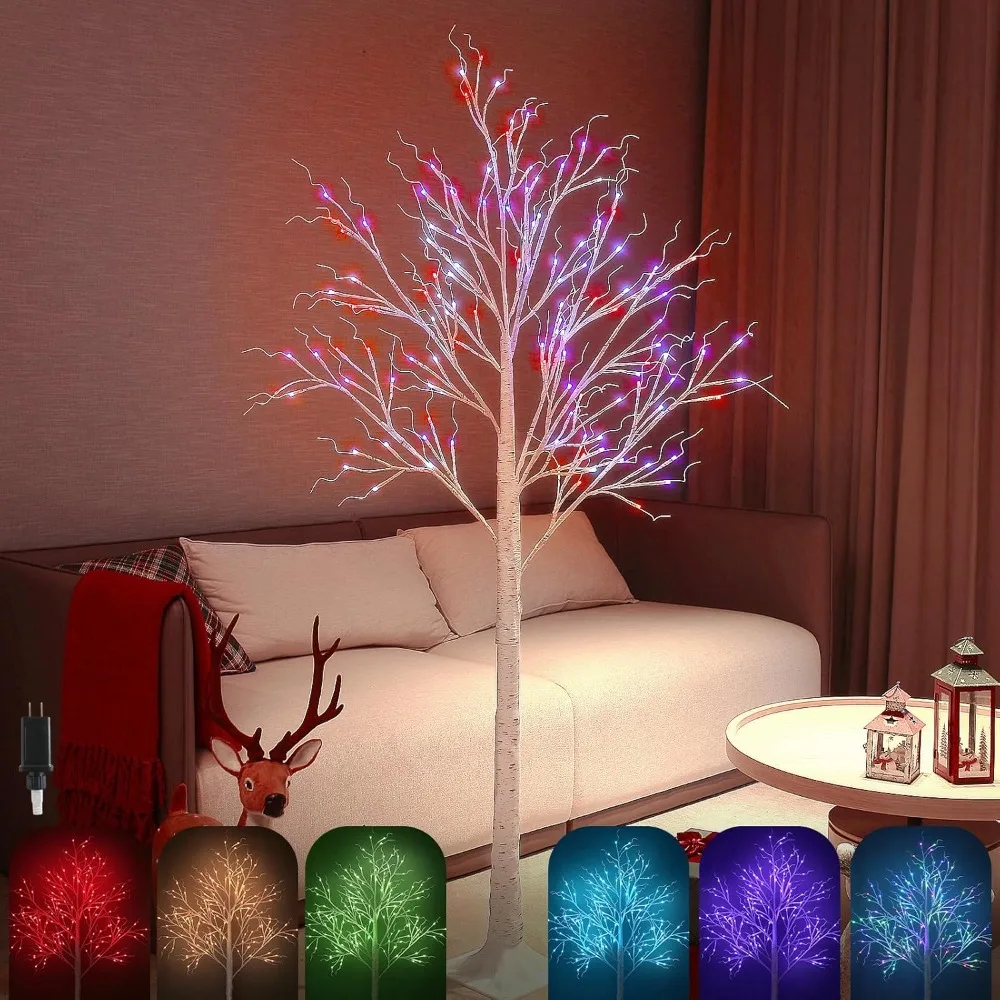 

Color Changing Lit Birch Christmas Tree with 8 Modes and Timer for Holiday Party Wedding Indoor Outdoor Decoration, Christmas