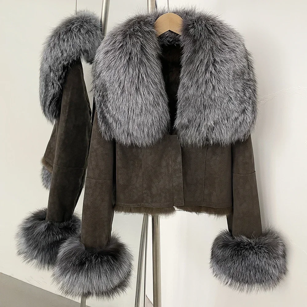 Natürliche Waschbären Pelz 2025, Mode Mäntel Kaninchen Pelz Liner Weibliche Wildleder Fuchs Pelzmantel Neue Herbst Winter Kurze Kleidung Warme Frauen