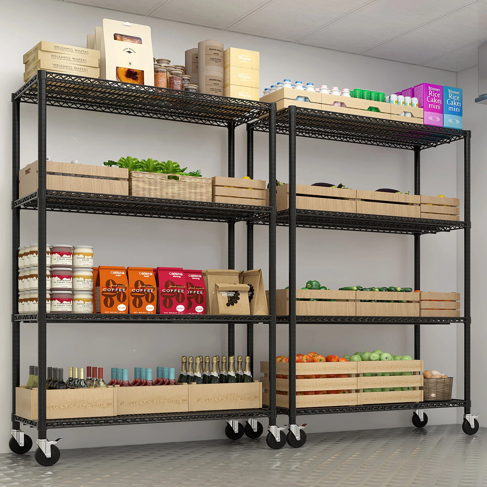 

Heavy Duty Storage Shelves 55.12" W Wire Shelving Unit with Wheels 3200LBS NSF Metal Shelves, 75.59" H X 55.12''W X 23.62