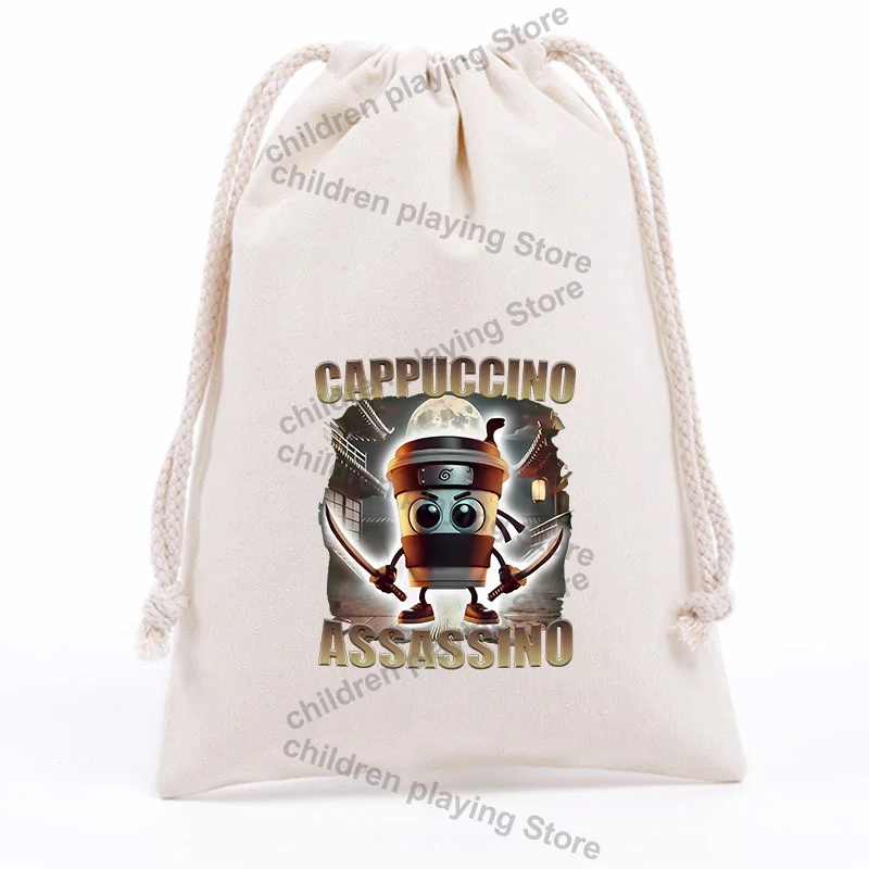 Sac à cordon série Brainrot italien, animaux AI, câble de données, pochette de rangement pour batterie externe, sacs de collations pour bonbons mignons, cadeau d'anniversaire