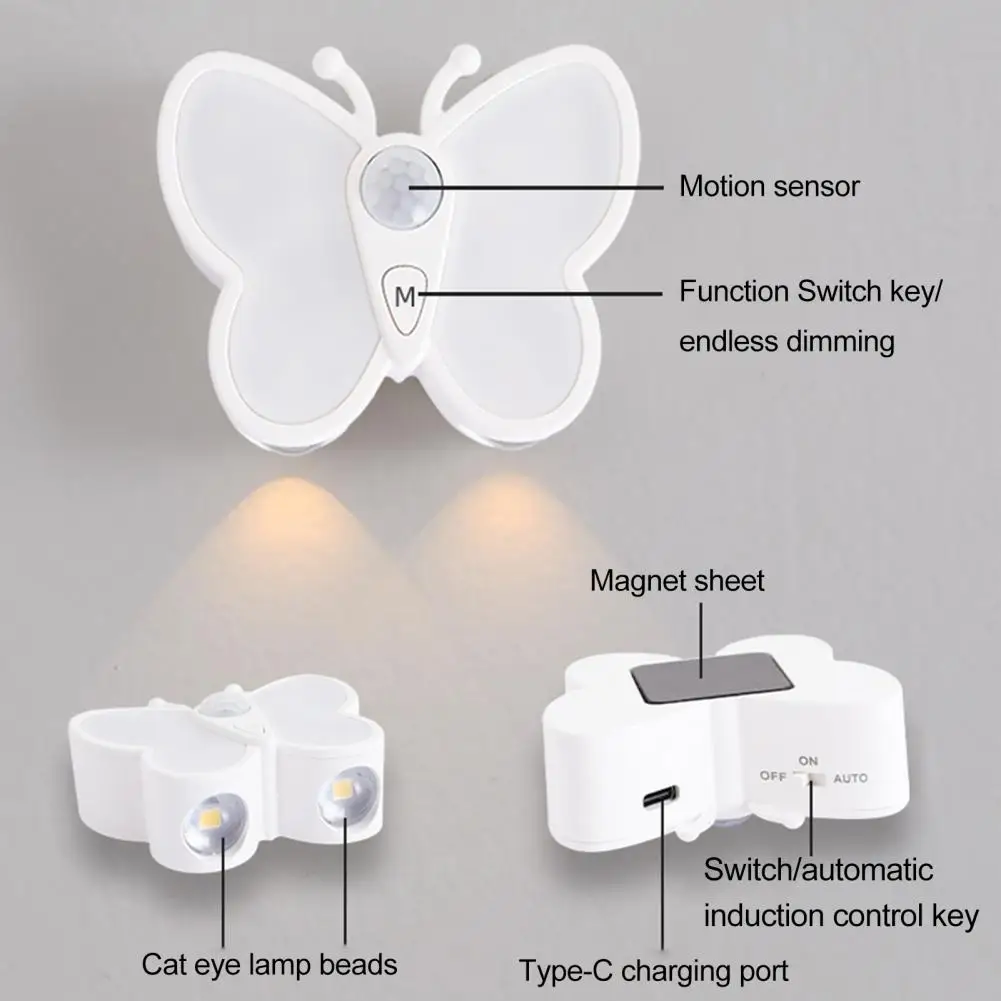 

Lightweight Motion Sensor Light Butterfly Night Light with Motion Sensor Usb Rechargeable Energy Efficient Bedside Lamp Soft