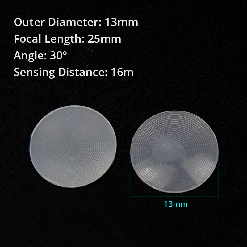 10PCS 13mm Round Human Body infrared Sensing Fresnel Lens Focal Length 25mm PIR Lenses PIR Housing Pyrolysis Probe Dedicated