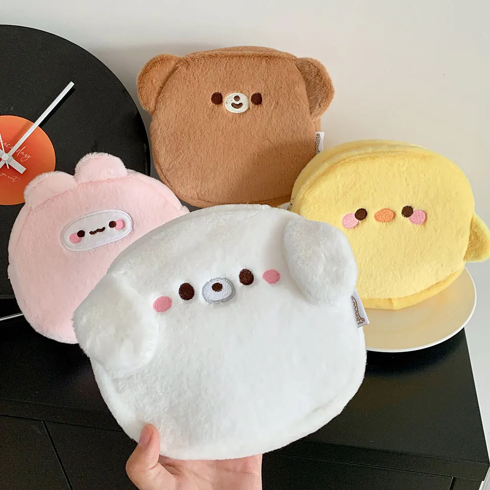 Cute Girl Cartoon Plush Makeup Bag, Chick and Bear Animal-Shaped Storage Bag, Student Skin Care Product Toiletry Bag