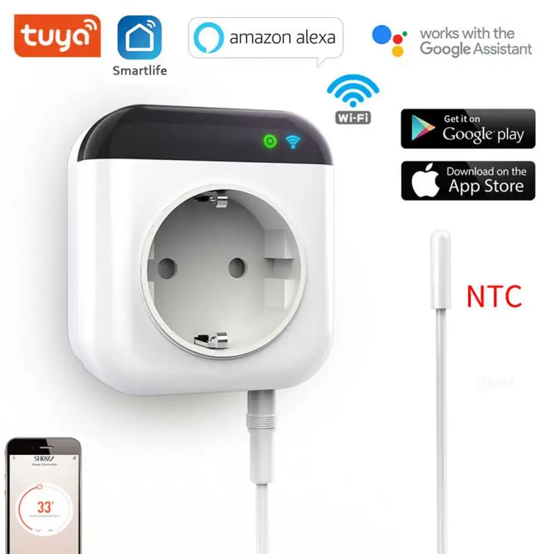 Tuya Wifi EU Thermostat Socket 16A/15A Temperature Controller Smart Plug Smart Home Control Via Smart Life Alexa Google Home