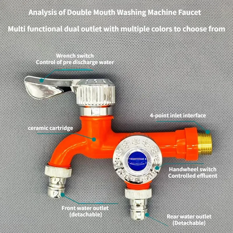 Faucet Double Outlet Dual Control Water Tap Home Bathroom Hose Irrigation Fitting Plastic Connector 1/2\