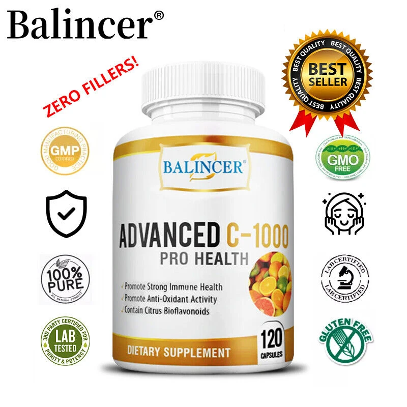 Balincer Vitamin C Complex 1000 Mg with Rose Hips - High Potency, Helps Fight Free Radicals, Immune Support, Antioxidant