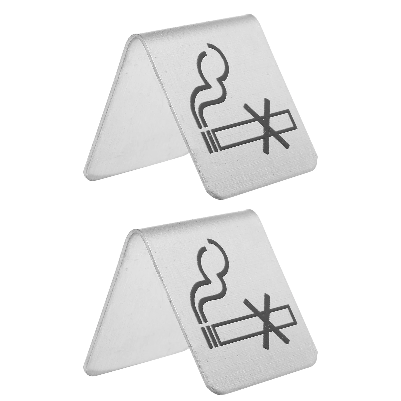 

2pcs Stainless Steel No Smoking Table Double Sided Reserved Tag Restaurant Office Hotel Smoke Free Warning Sign For Business