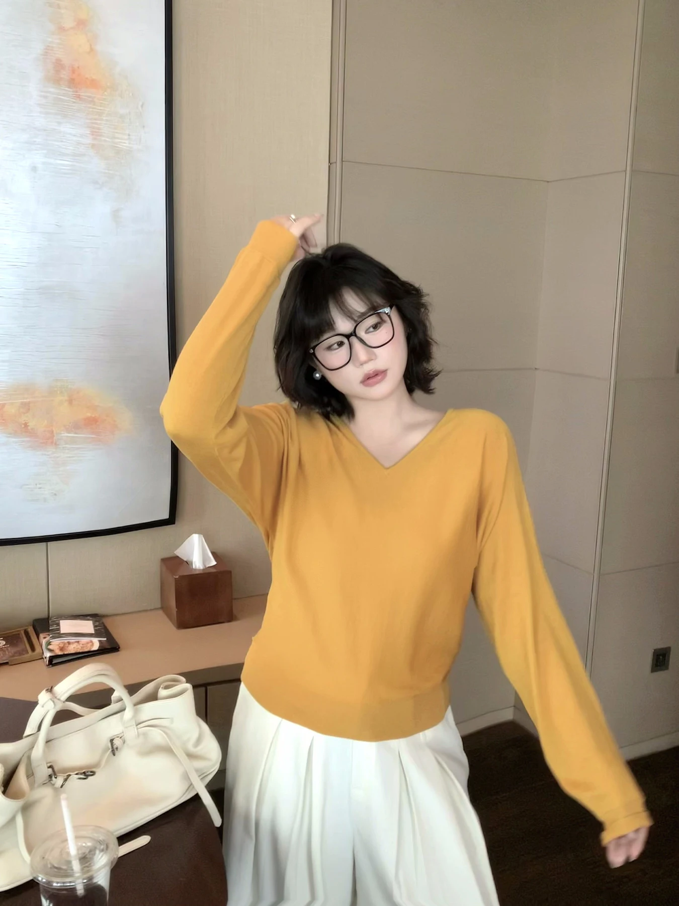 

Moon ved Fi nt Leisure Woolen Long Sve Трикотажный топ V-Ne Base irt для внутренней одежды для женщин для поездок на работу Soft Polye...