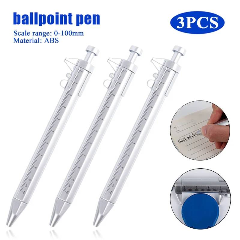 1-3pcs Multifunction 1mm Caliper Pen Gel Ink Pen Vernier Caliper Roller Ball Pen Stationery Ball-Point Ruler Student Supplies