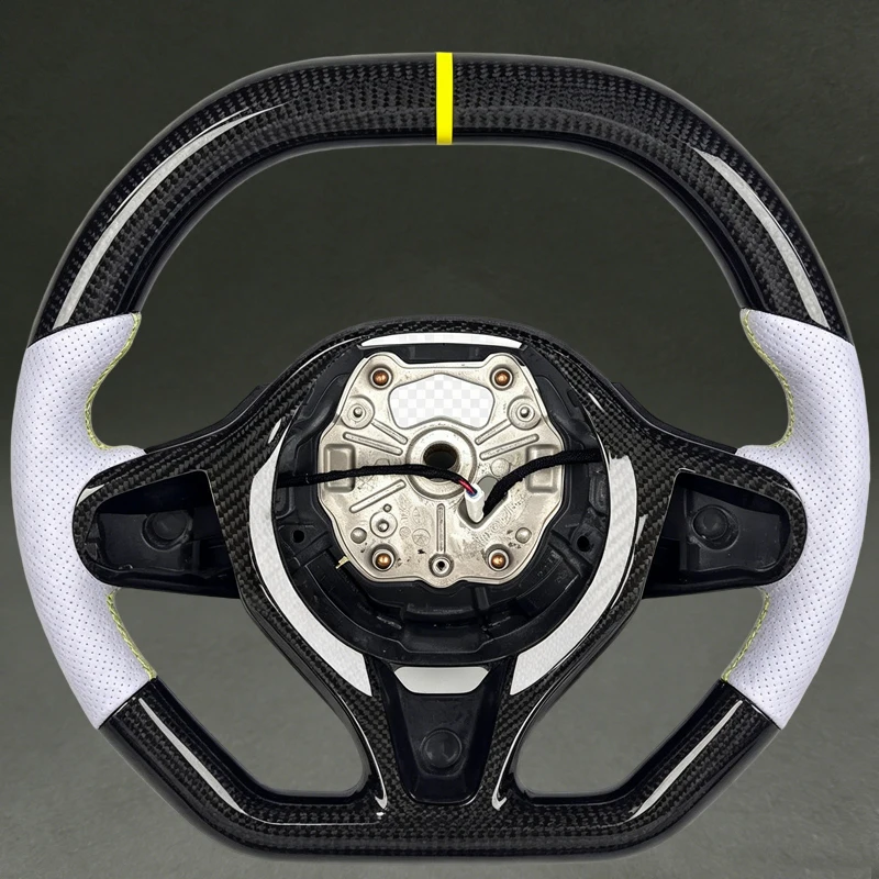 Steering Wheel Carbon Fiber Black for BMW G20 G38 G82 G21 with White Perforated Leather for BMW G20 G38 with Flat Top Bottom