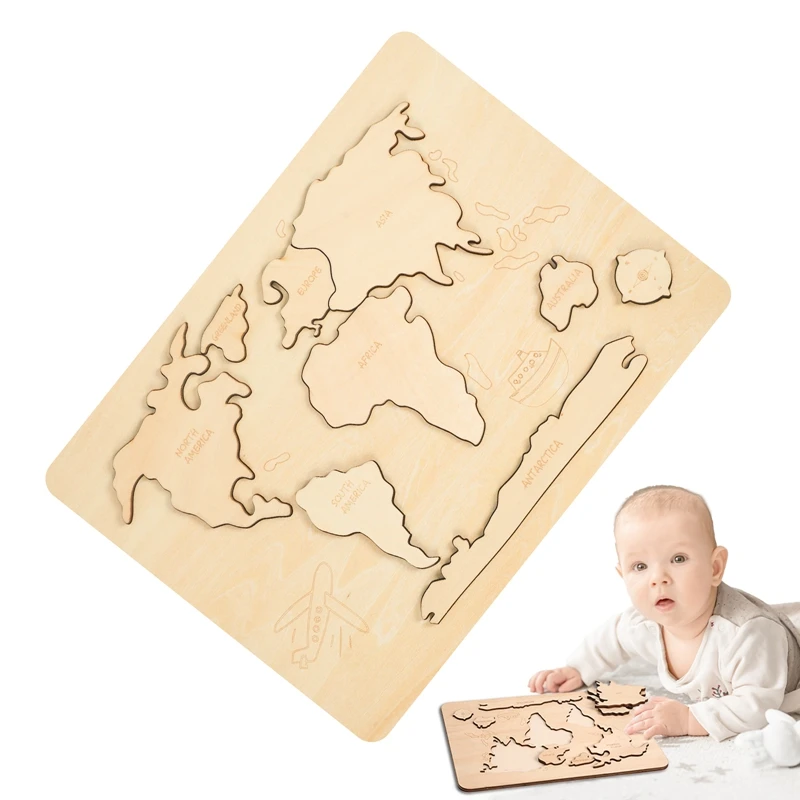 Kid Montessori Wooden Toy World Seven Continents Puzzle For Baby Early Education Geography Cognition Toys Children's Gifts