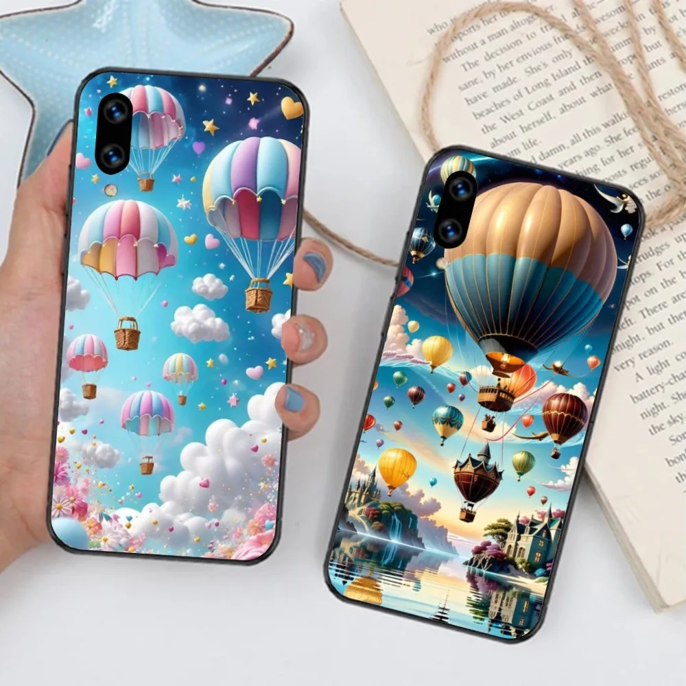 Hot Air Balloon Mobile Cell Phone Case for Huawei Mate 40 30 20 10 Pro Lite Nova 9 8 5T Y7p Y7 Black Soft Phone Cover Funda