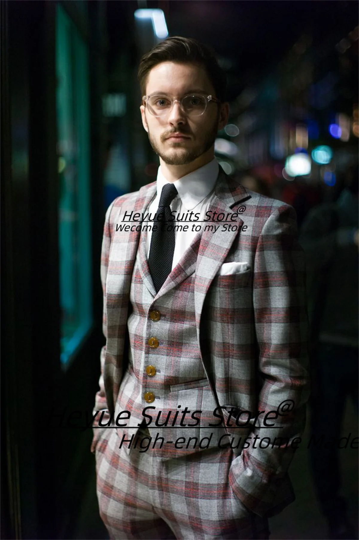 

Индивидуальные приталенные мужские костюмы с зубчатыми лацканами, деловые клетчатые деловые мужские смокинги для выпускного вечера, комплекты из 3 предметов, элегантные мужские костюмы