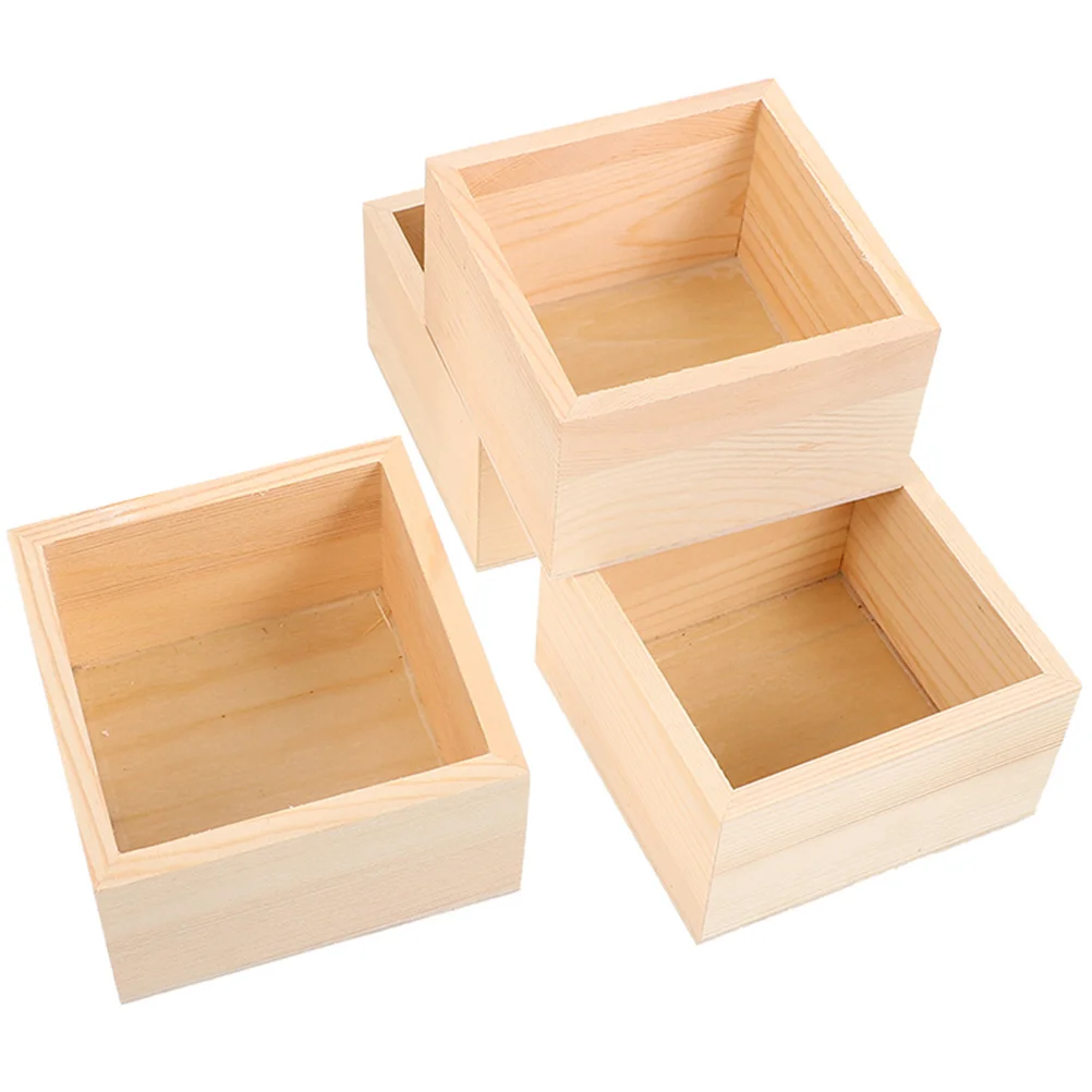 4 Pcs Small Wooden Box Handicraft Unpainted Nesting Crates Bins Boxes for Crafts