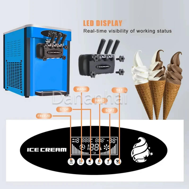 

2025 New Delicious Desktop Three End Ice Cream Chicken Rolls Machine Strawberry Chocolate Homemade Sundae Machine