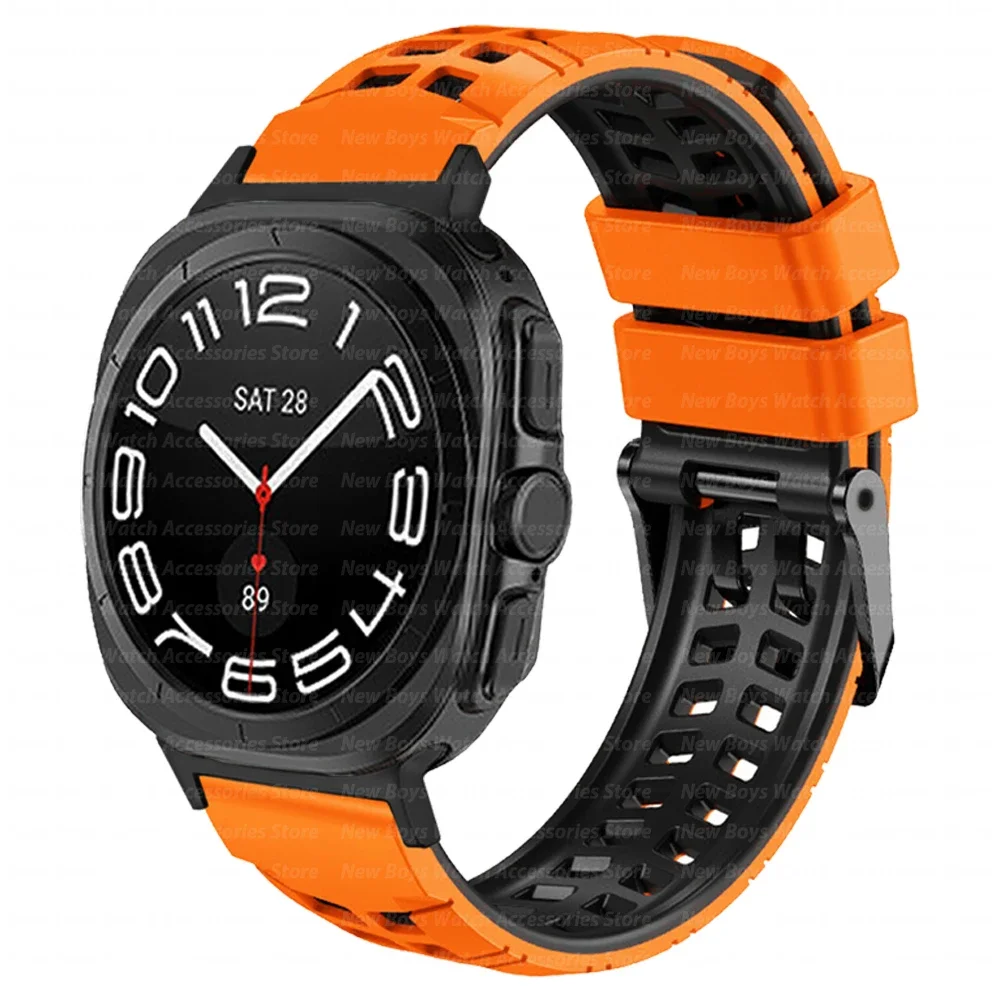 Silicone Sport Band for Samsung Galaxy Watch Ultra 47mm Men Breathable Strap for Galaxy 47mm Ultra No Gaps Curved End Bracelet