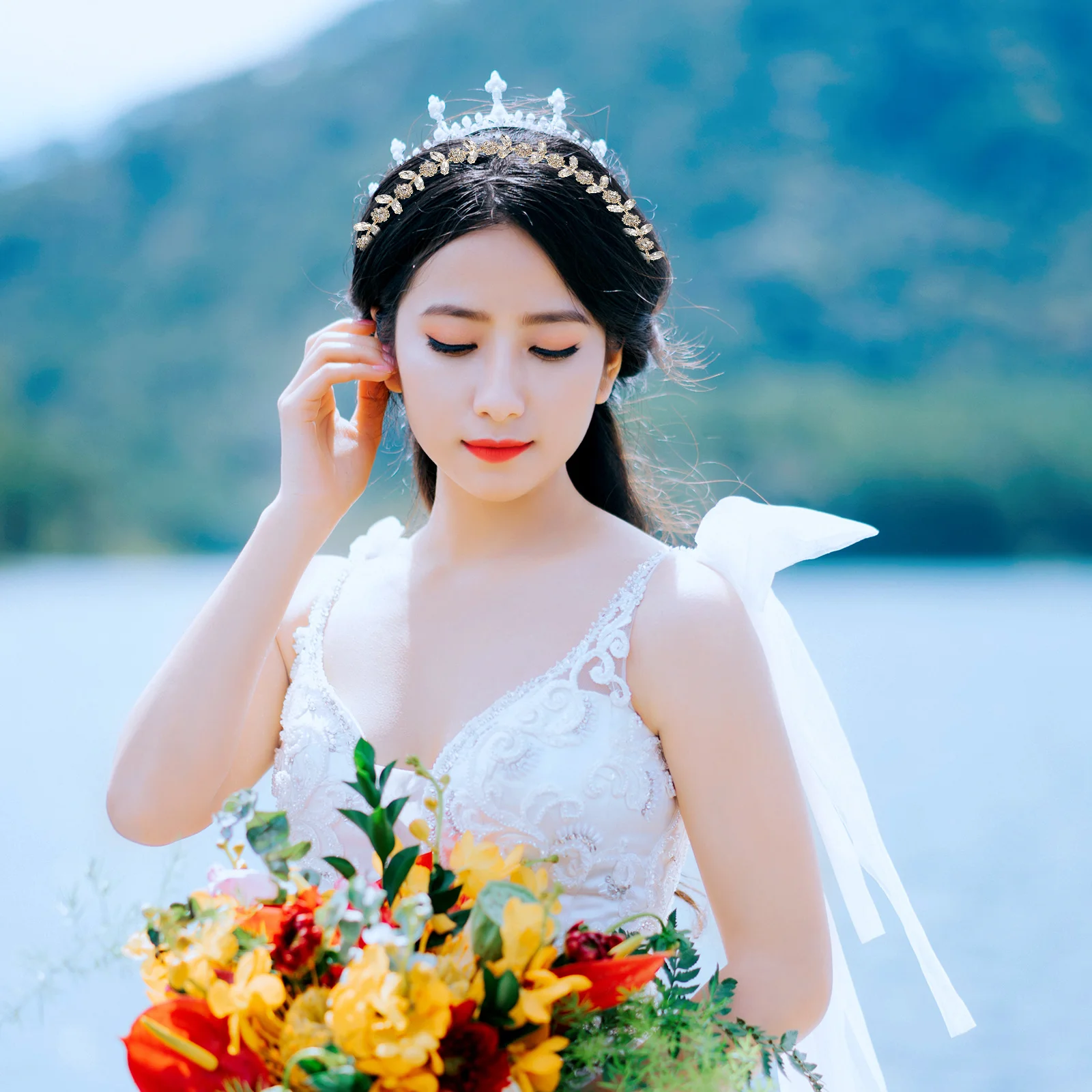 

Crystal Hairb Women Headb Decor Bridal Wedding Party Hair Accessories Golden Adjustable Ribbon Ergonomic Structure Suitable
