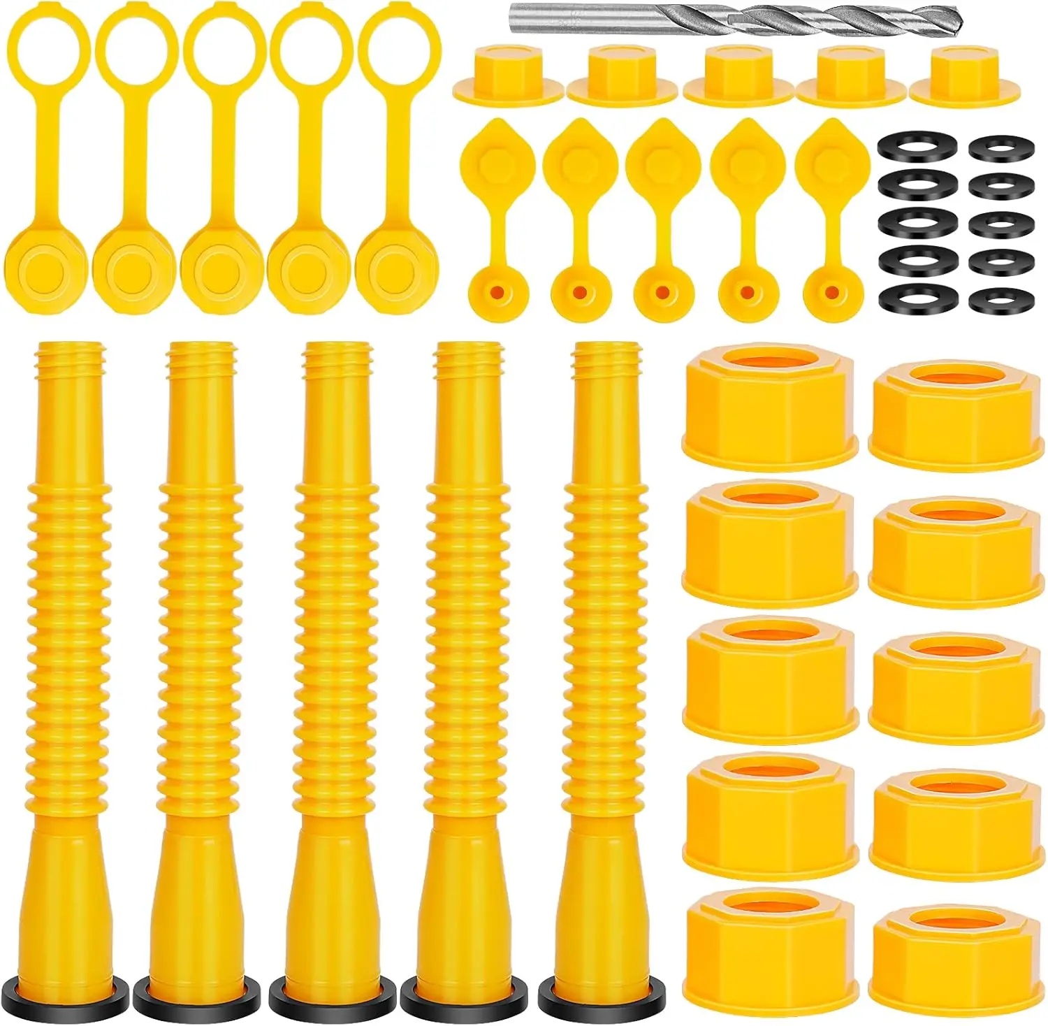 

Flexible Gas Can Nozzle Replacement Kit (5-Pack Yellow) for 1/2/5/10 Gallon Fuel and Oil Cans, Easy Pour Spout