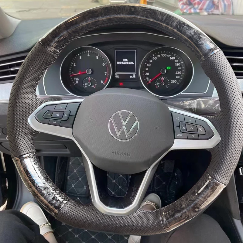 車のステアリングホイールカバーフォルクスワーゲン本革車のインテリアvwatlas-golf-8mk8ジェッタパサートb9ティグアン20-21diy