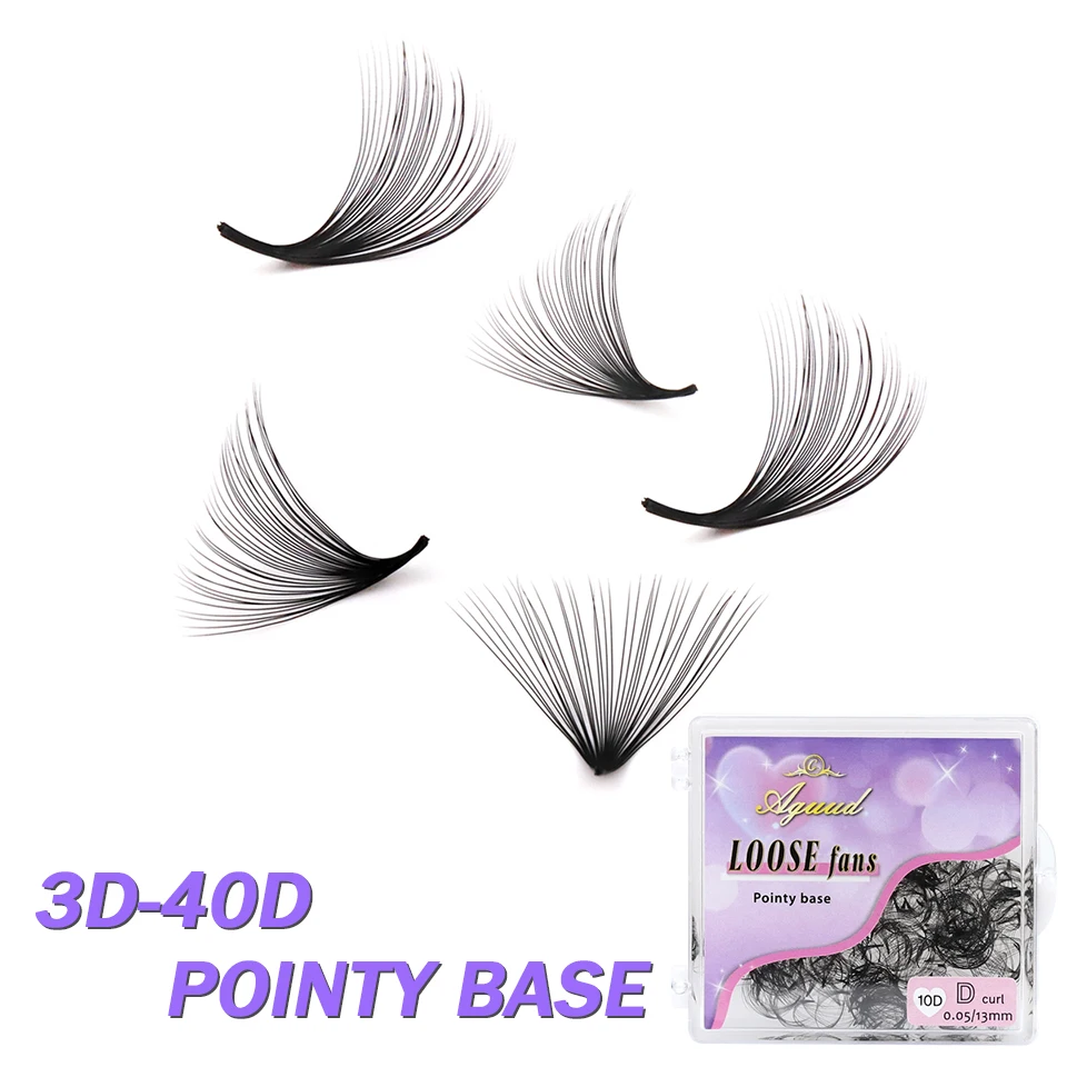 AGUUD 30D 40D Cluster Loose Fans Lash 7mm Thin Russian Volume Eyelash Pointy Base Medium Stem Premade Eyelash Extensions Loose