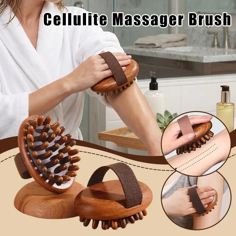 Sandalwood Meridian Massage Brush with Strap, Full Body Scraping Tool for Belly Waist Lymphatic & Muscle Relaxation Body Care